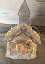 Precious Moments Christmas Carolers And Lighted Church Figurine.