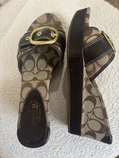 Coach Women s Logo Wedge Slide Sandals Buckle...