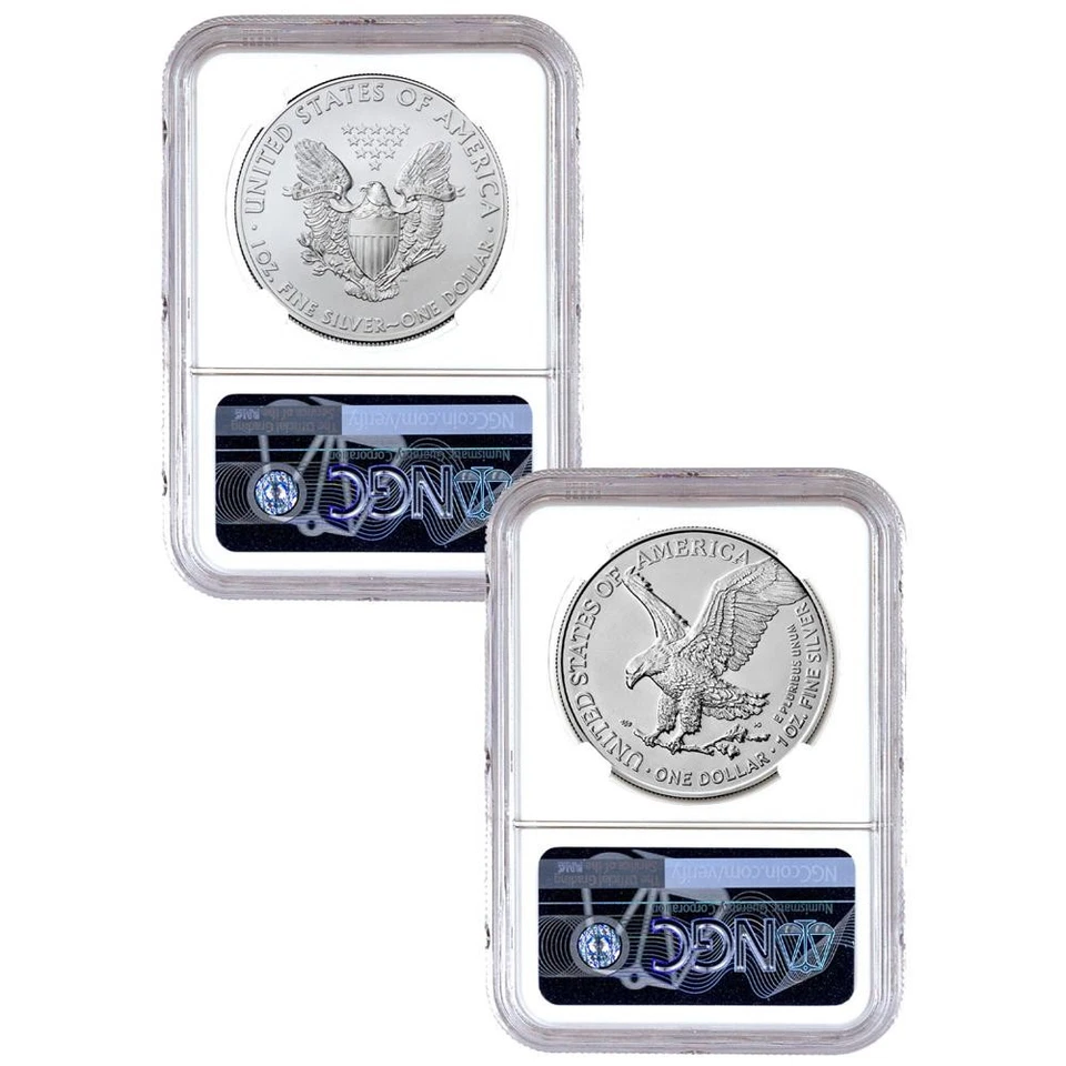 Conjunto de 2 peças - 2021 American Silver Eagle T1 Last Day - Primeira produção T2 NGC MS69 - Imagem 2 de 2