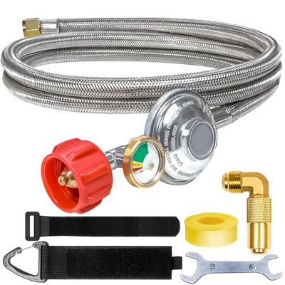 #ad 6Ft Stainless Braided Propane Regulator Hose with Gauge，QCC1 Low Pressure Pro... $34.80