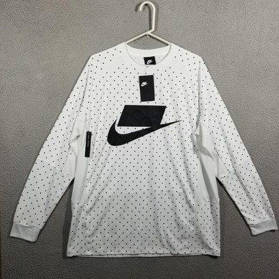 Nike Shirt Mens Large White Long Sleeve Polka Dot Swoosh Jersey 930325-121
