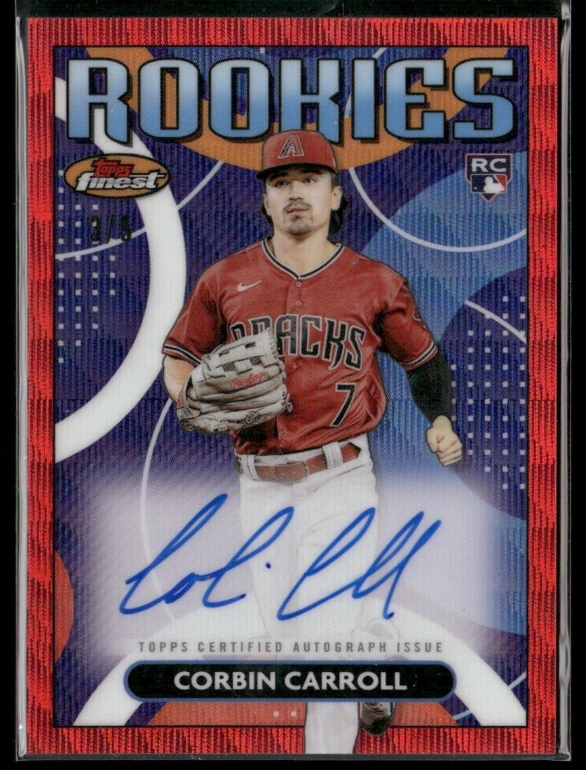 2023 Topps Finest Corbin Carroll Rookies Auto Red Wave Refractor /5 D-Backs RC