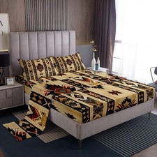 Wood Southwestern Bed Sheets Set Full Size Geometric Sheet Set Tribal Native ...