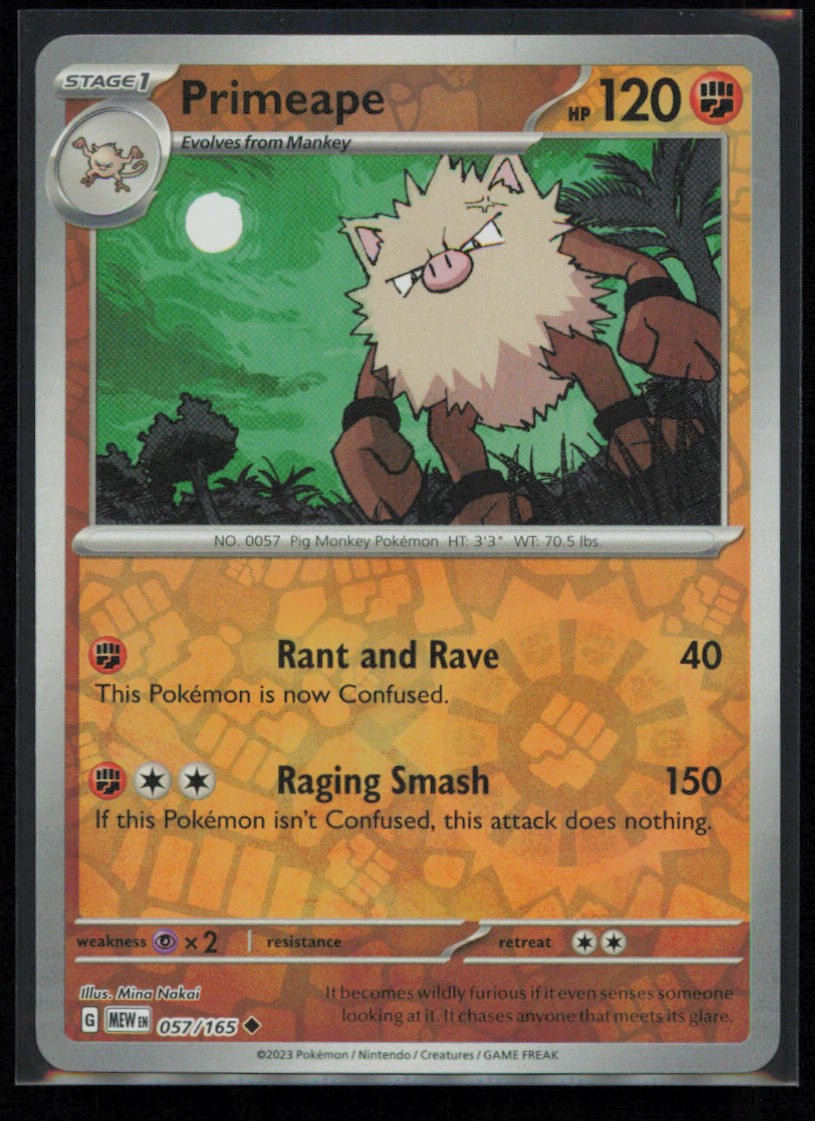 Primeape 057/165 Pokemon 151 Uncommon Near Mint Reverse Holo