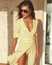 GANNI Womens Yellow Midi Sunflower Wrap Dress Size 42 / Aus 12