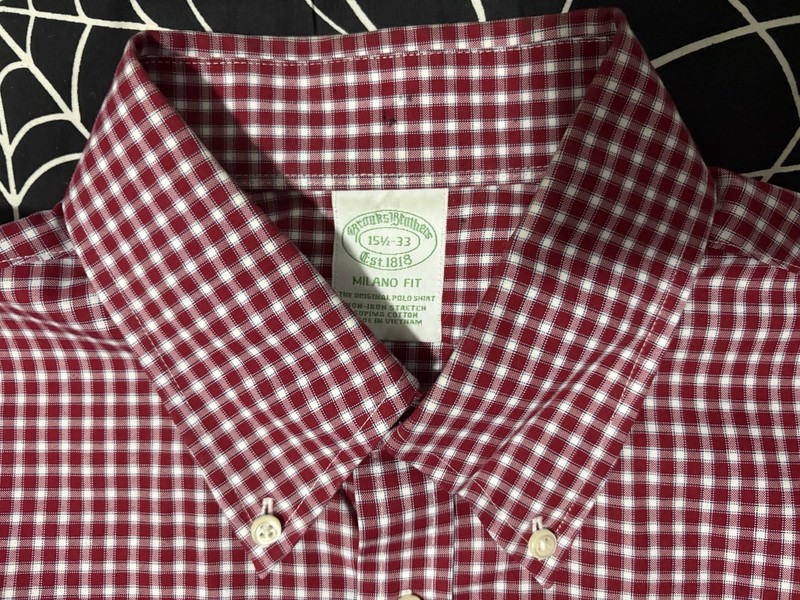Brooks Brothers Red Check Milano Slim Fit 15.5 33 Dress Shirt