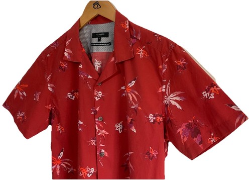 Ted Baker Mens Short Sleeve Floral Hawaiian Shirt Size 4 Large Red - Picture 5 of 22