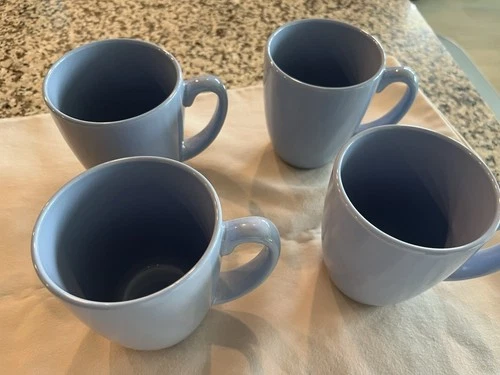 Set of 4 Vintage Corelle Stoneware Periwinkle Light Blue Coffee Mugs Cups