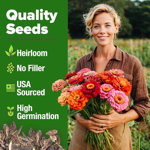 Zinnia Dahlia Seeds 524 Non GMO Zinnia Elegans Flower Garden Pack - Picture 2 of 9