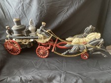 Vintage 21" Large Cast Iron 3-Horse Drawn Fire Engine Truck Pumper With Fireman