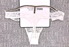 Victoria's Secret Very Sexy NWT Medium White Lace Chain Shine Strap Thong Panty