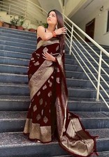 Woven Banarasi Art Silk Saree with Unstitched Blouse Maroon 