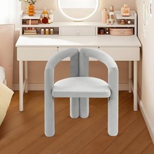 ¡NUEVO! Moderno Taburete Taburete Maquillaje Tocador Silla con Respaldo Cómodo Gris...