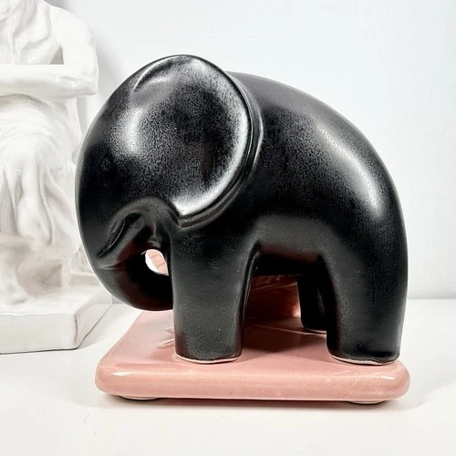 SHAWNEE Pottery Iconic ELEPHANT Planter VTG Pink & Black USA Succulents MCM 50s