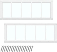 2 Pack 10'' x 29'' White Flush Mount Shed Transom Window with Tempered Glass ...