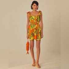 NWT Farm Rio orange chic pear mini dress cotton and crochet fruity & fun! Vaca