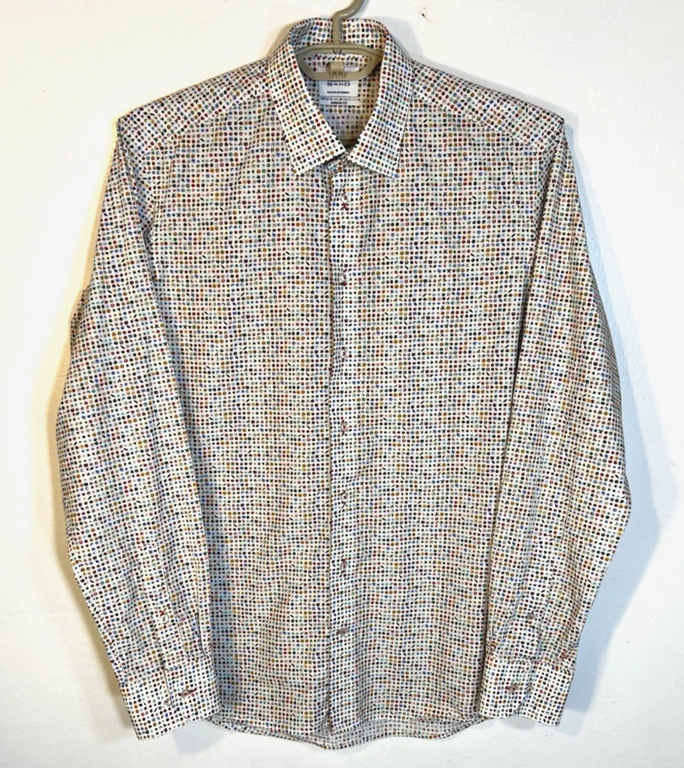 XO Sand Size 16.5 / 42 Modern Fit White w/ multicolor Mini Floral Print Shirt