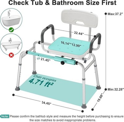 Sliding Shower Chair with Extra Wide 360° Swivel Seat, 400 lbs Weight Capacity