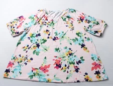 Denim & Co. Womens Printed Favorite Jersey Split V-Neck Swing Top AC2 Pink Large