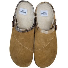 Earth Origins Suede Clog Slippers Mules Tan Brown Plaid Trim NO SIZE TAG H325