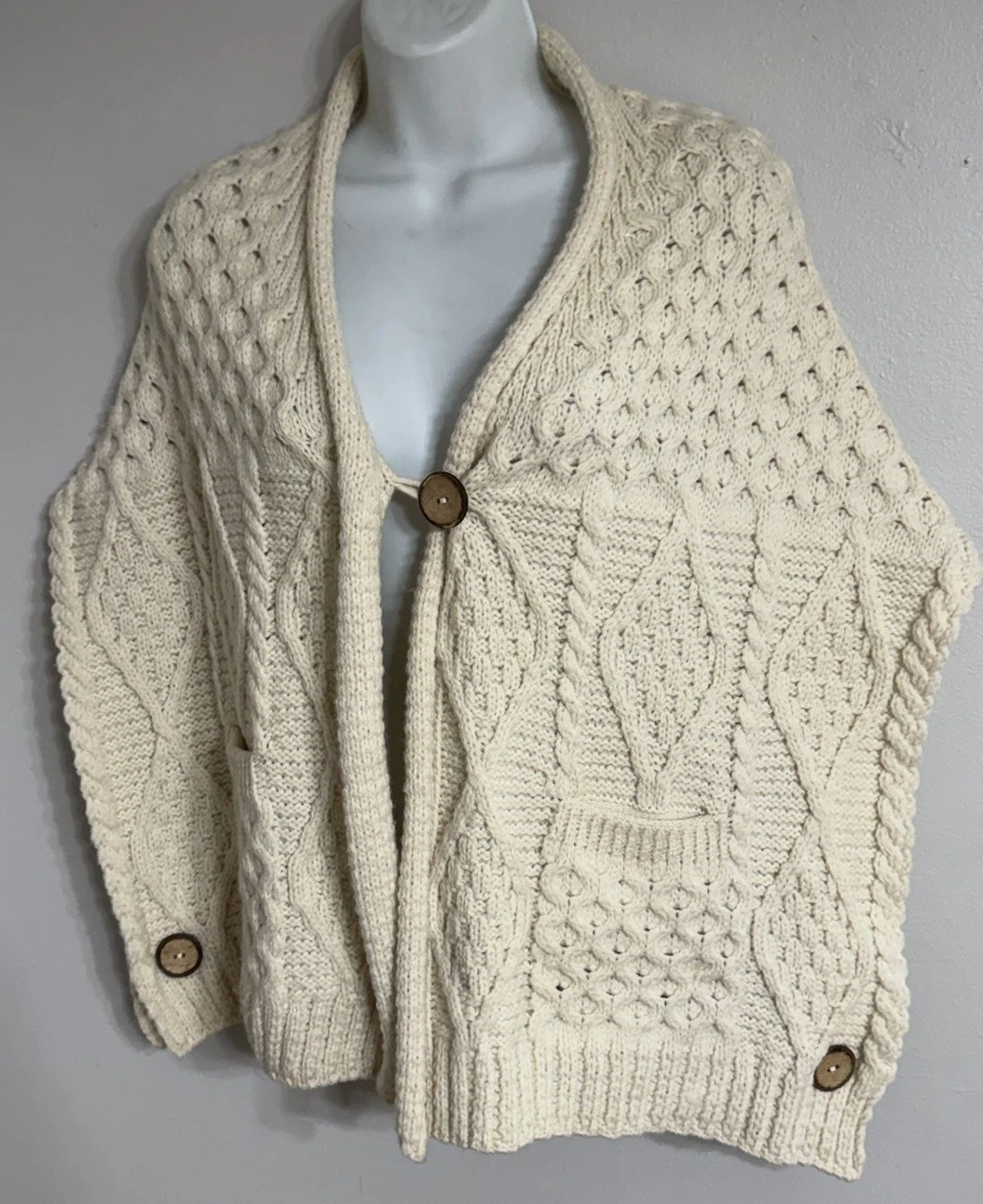 KILRONAN Knitwear Poncho Sweater Cardigan Merino Wool Cableknit Women One Size