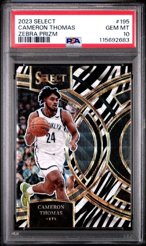 2023-24 Panini Select Basketball Cameron Thomas #195 Zebra Prizm SSP PSA 10
