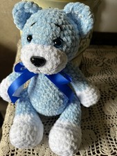 Handmade Crochet 11  Plush Soft Chinelle Yarn Teddy Bear Stuffed Animal Toy
