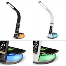 OttLite Wellness LED Desk Lamp Qi Wireless Charging USB Clock Black/White