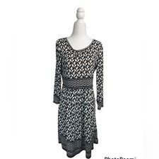 Max Studio Black White 3/4 Sleeve Work Dress sz M