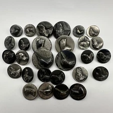 Richard E Bishop 925 Sterling Silver Button Lot Hunters Dog & Game Bird 92.6g