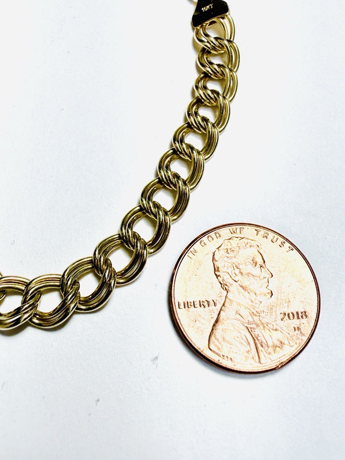 10k Solid Yellow Gold Double Link Charm Bracelet … - image 4