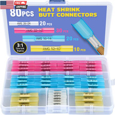 80PCS Heat Shrink Butt Connectors Kit Marine Grade Waterproof Wire Connectors, A