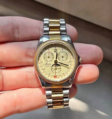 RARE VINTAGE MIDO FANCY DIAL 1980s WORKING Men's  Wrist Watch Quartz Two-Tone