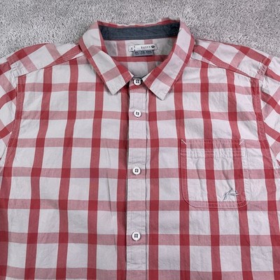 Rusty Shirt Mens XL Red Checkered Cotton Button Up Logo Surf Lifestyle