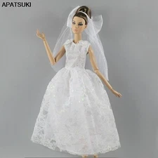 White Doll Wedding Dress For 11.5" Doll Outfits Veil Doll Accessories 1/6 Doll