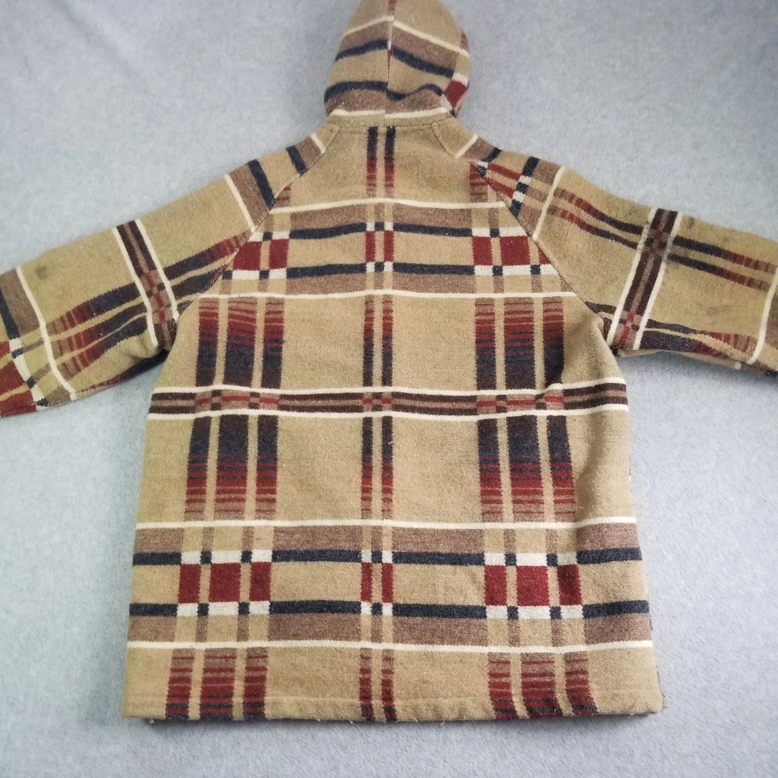 VTG Norm Thompson Jacket Mens Large Beige Plaid Wool Full Zip Baja Drug Rug 90s image 3