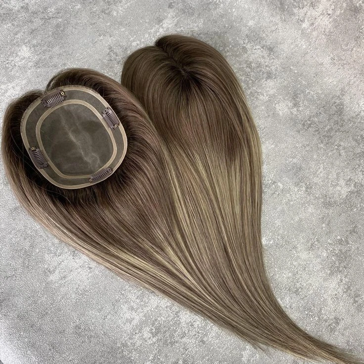 Toppers de cabello humano virgen europeo rubio enraizado base mono 14" 16" 18" 5x6" Foto 4 de 4