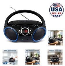 Portable CD Player Boombox AM FM Radio Aux In AC Adapter Dual Power Foldable