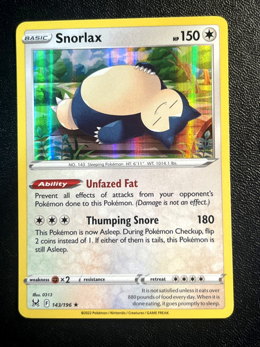 Snorlax 143/196 Lost Origin Holo Rare Pokemon TCG 2022 Sword Shield