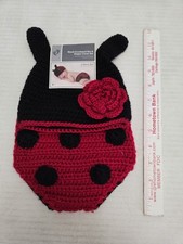 NWT Hand Crocheted Ladybug Hat  Diaper Cover Set Newborn FREE SHIPPING