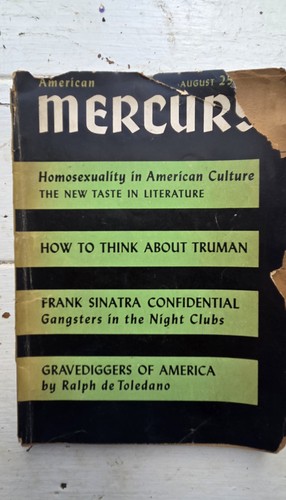 Vtg American Mercury Mag Aug 1951 Homosexuality Culture Sinatra Truman AS IS