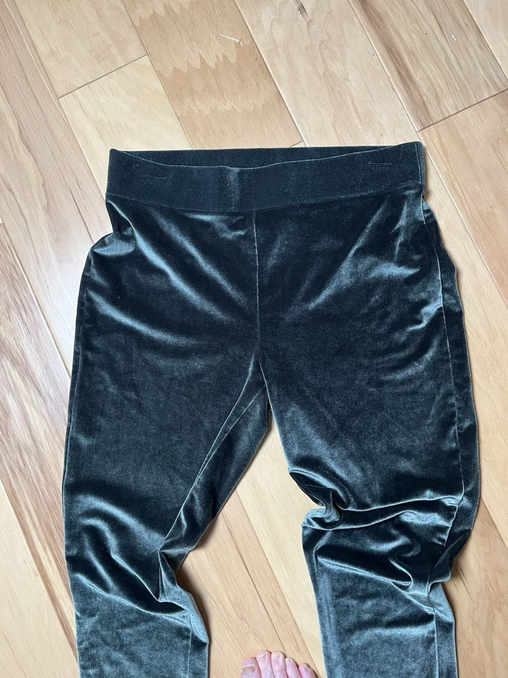 LOFT Ann Taylor Green Velvet Leggings SZ M Wide Waistband - Image 4 of 4