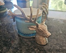 Pottery Barn Silver Tone Deer Head Holder Reindeer Stag Holds 4" Wide Candles