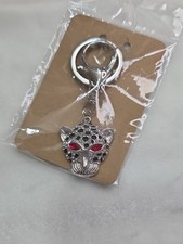 Silver Tone Red Eyes Rhinestone Cheetah Keychain Purse Charm Bag Charm NEW
