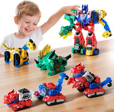 Magnetic Dinosaur Transforming Robot Toys, 6-In-1 Dino Construction Trucks for K