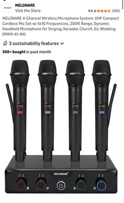 MELONARE 4-Channel Wireless UHF Mic System MWM-41-4H, Dynamic, LCD, EQ