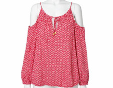 Blusa Michael Kors Hombro Frío M Mediana Naranja Blanca Corbata Frontal Tejida Top