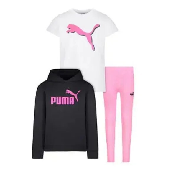 NEW PUMA Girls Youth 3-piece Hoodie Set PINK BLACK, WHITE Size