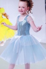NWOT Cinderella Dance Costume Peplumed Light blue long skirt sequin front girls