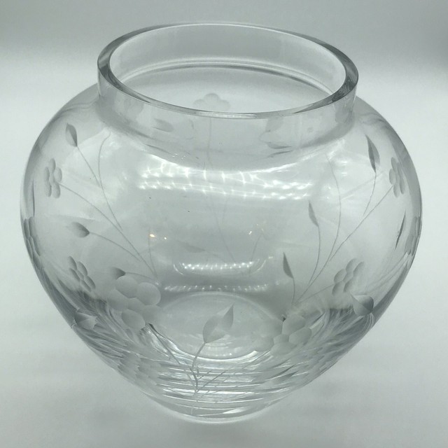 Lenox USA Heavy Bottom Crystal 6" Etched Floral Vase PERFECT Condition